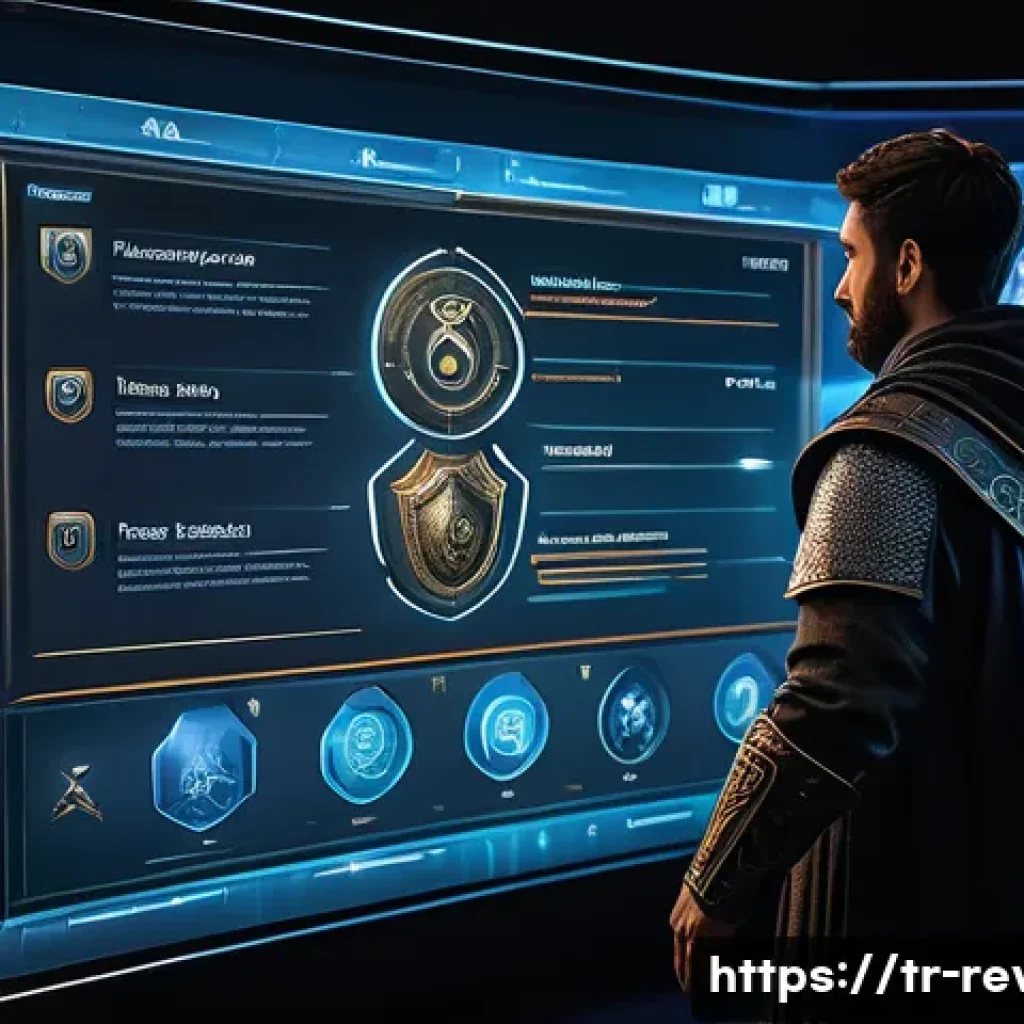 리버스 1999 캐릭터 육성 팁 - A detailed fantasy RPG character skill tree interface displayed on a high-tech holographic screen, s...