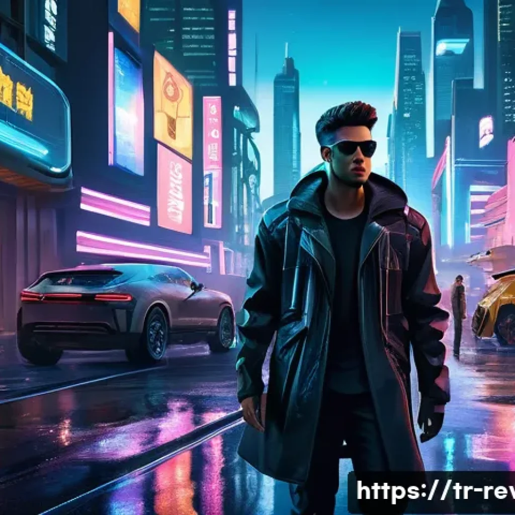 리버스 1999 베타 테스트 피드백 - A dynamic, futuristic cityscape at dusk with neon lights reflecting off wet streets, showcasing dive...