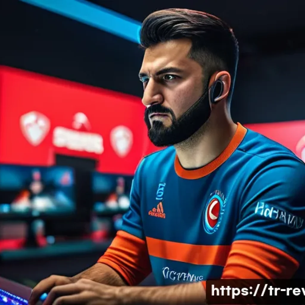리버스 1999 고급 유저 필수 정보 - A dynamic esports gaming scene featuring a professional Turkish player intensely focused on a high-s...