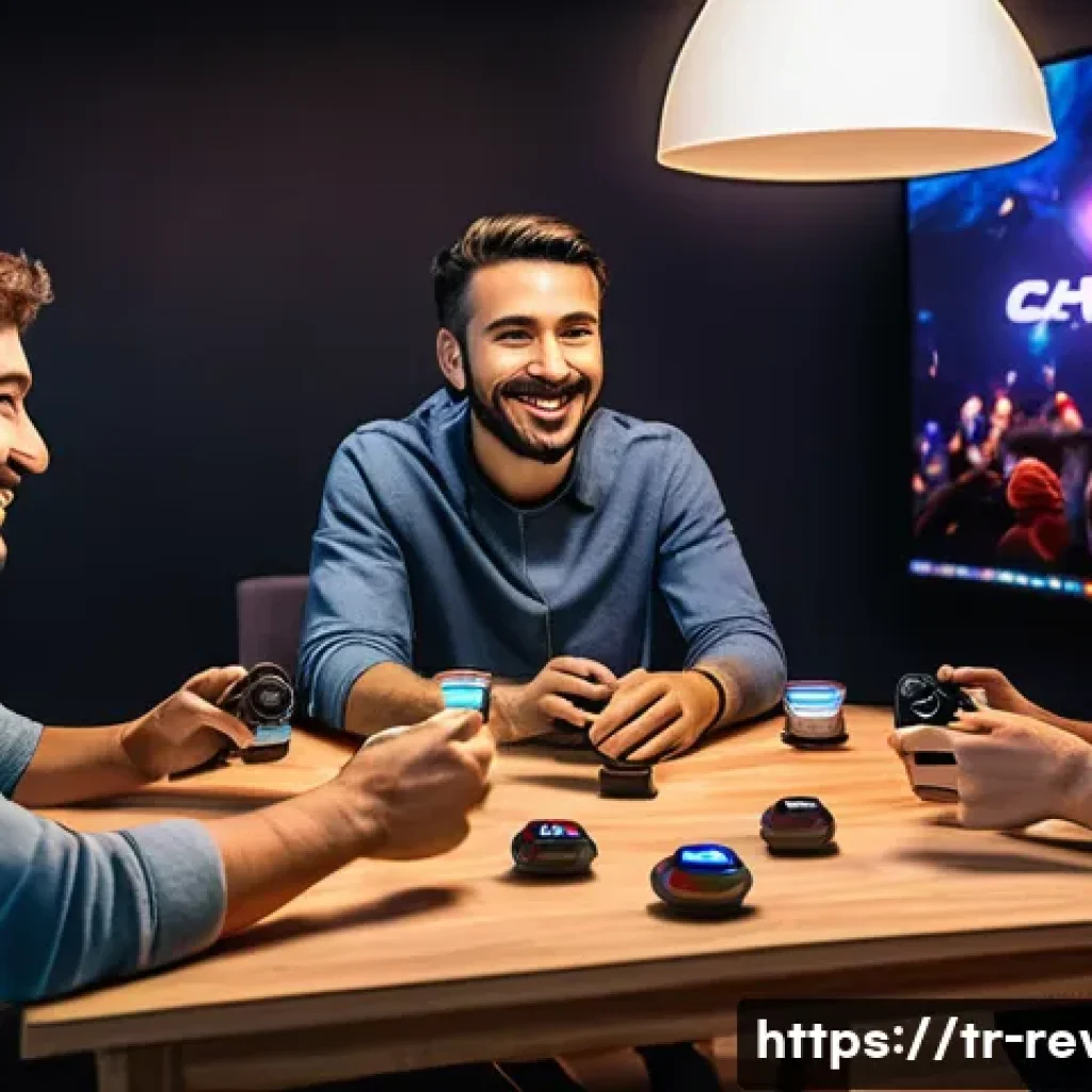 리버스 1999 팬들과의 실시간 스트리밍 - A vibrant and engaging live streaming scene showcasing a diverse group of game developers and enthus...