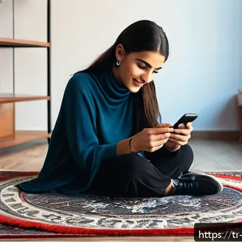 리버스 1999 유저 간 아이템 거래 - A bright, modern indoor setting showing a young Turkish woman carefully photographing a slightly use...