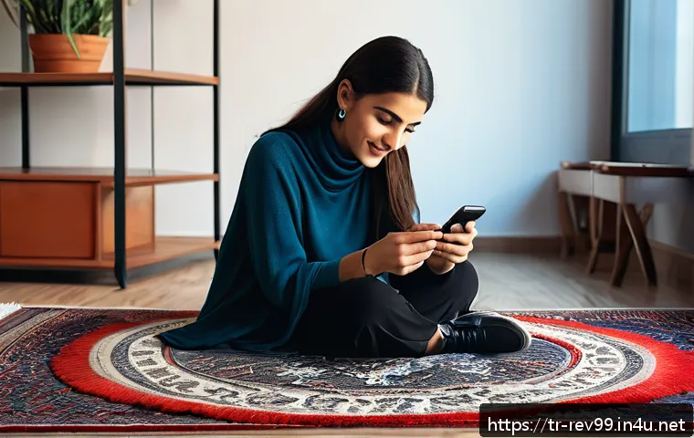리버스 1999 유저 간 아이템 거래 - A bright, modern indoor setting showing a young Turkish woman carefully photographing a slightly use...
