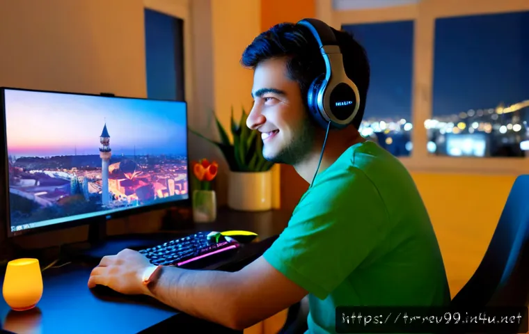 Home 30 리버스 1999 팬들과의 실시간 채팅 - Photorealistic Turkish young adult gamer in a cozy Istanbul apartment, warmly smiling while live cha...